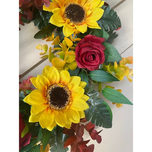 Elegant Burgundy Blush Fall Wreath, Rustic Grapevine with Pumpkin & Roses Decor - Picture 3 of 11